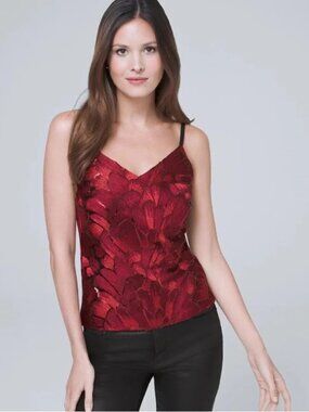 White House Black Market Sequin Floral Camisole - Crimson - US XXS